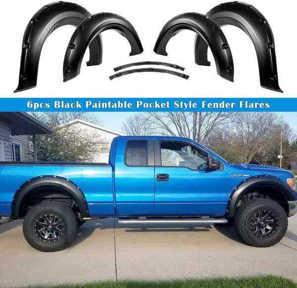 Ford - Pocket Rivet Style Fender Flares 4PC | Paintable Textured Black Paintable - Image 4