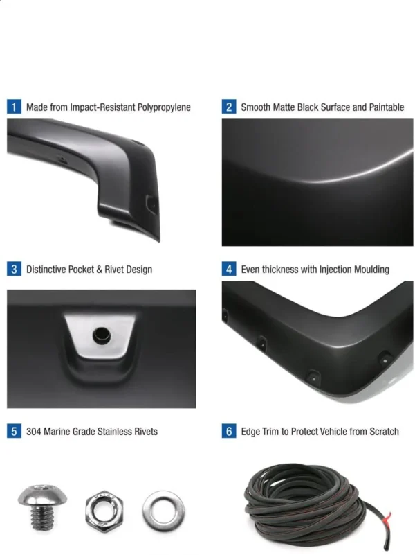 Chevy - Pocket Rivet Style Fender Flares 4PC | Paintable Textured Black Paintable - Image 8